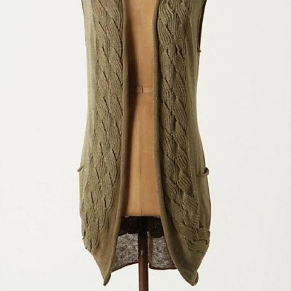 Anthropologie Olive Cable Knit Sweater Vest